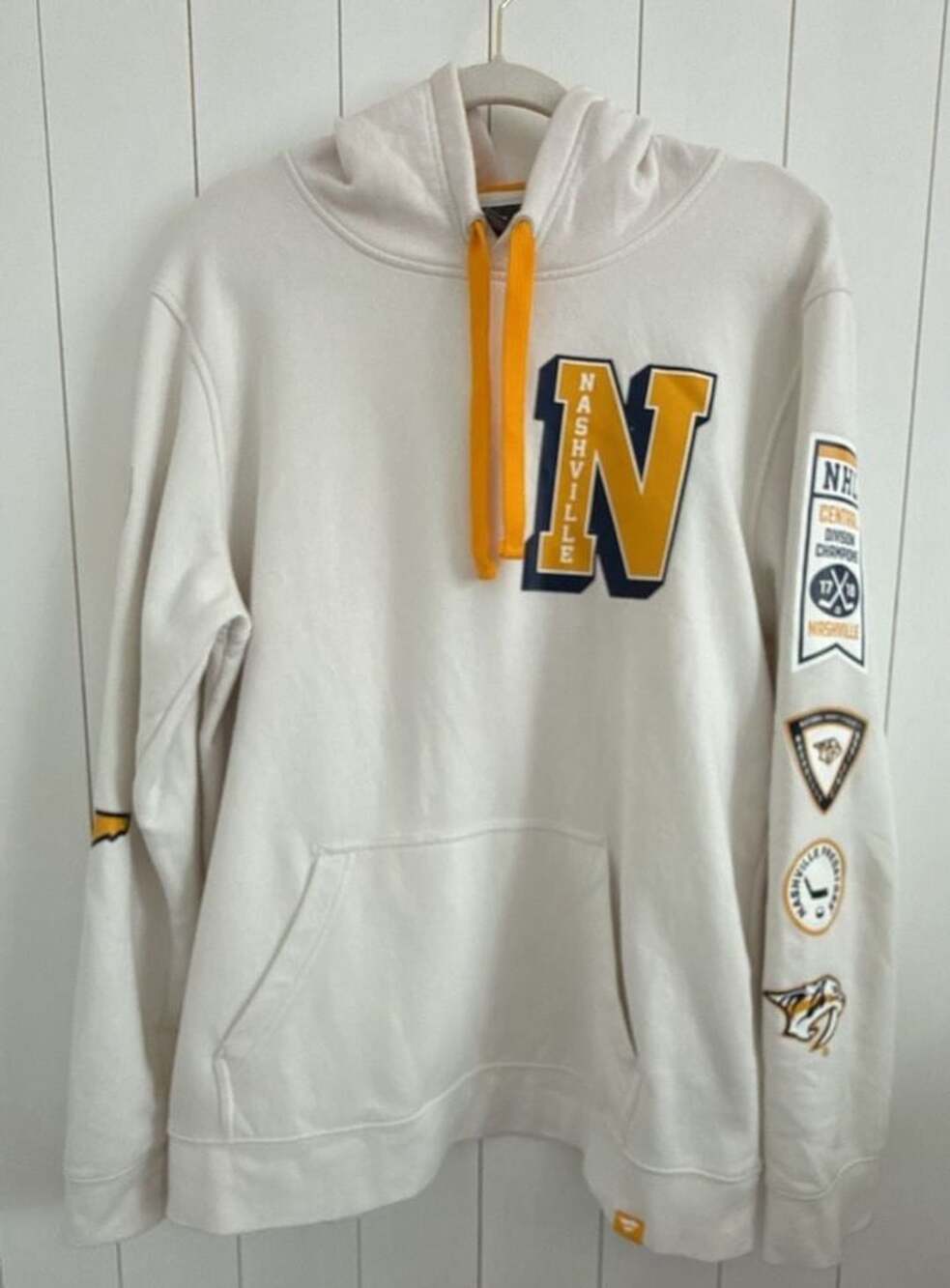 Fanatics Men's White Nashville Predators Letterman Fleece Pullover Hoodie